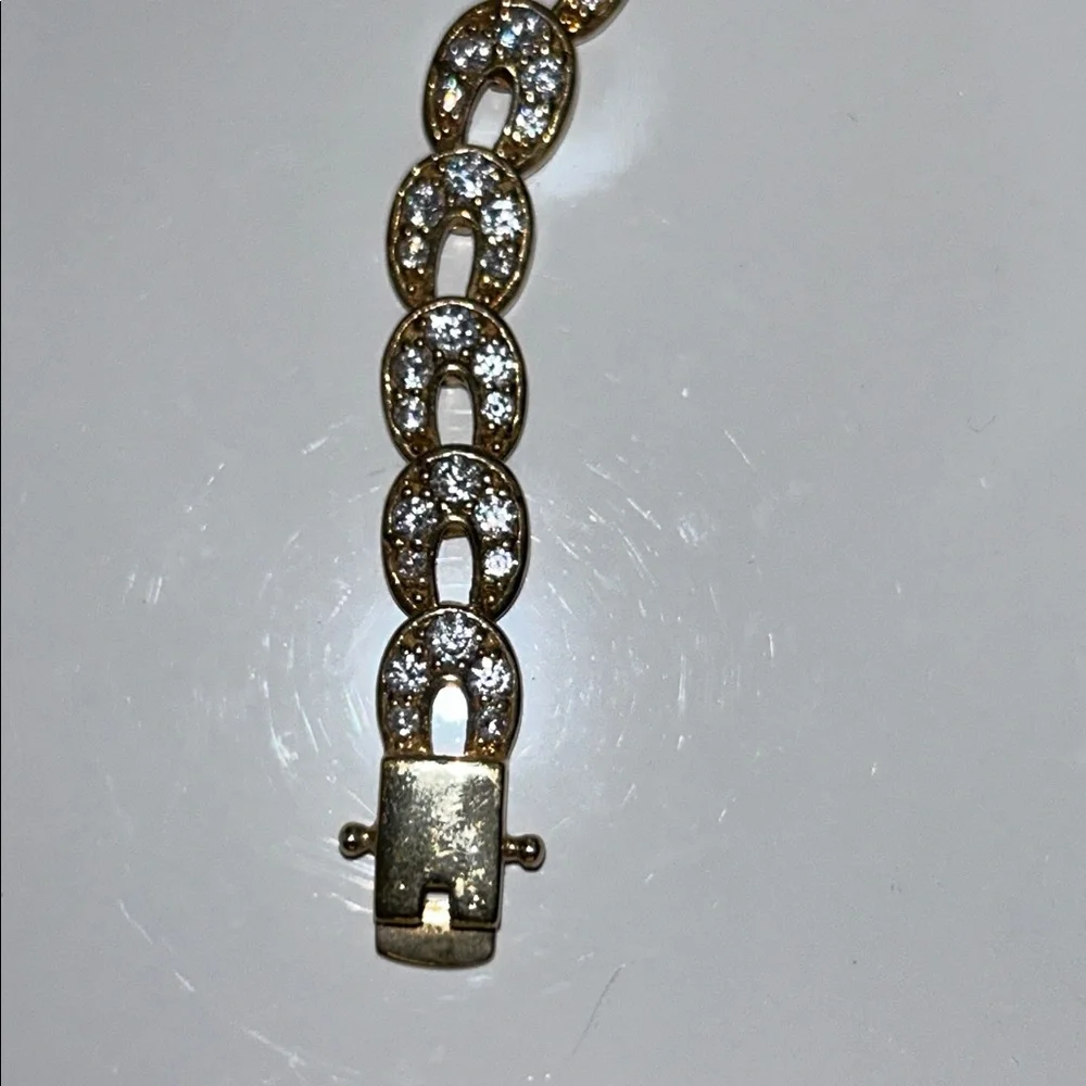 NWOT Gold Plt Sterling Silver Rhinestone Horseshoe Link Designer Line Bracelet